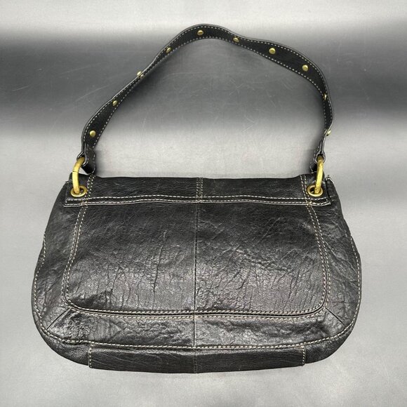 Fossil Shoulder Bag Purse Elaine Flap Black Leather Purse Y2K Vintage Retro - Picture 3 of 16
